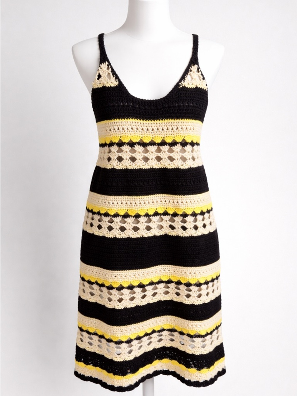 GANNI Striped Crochet Mini Dress Embroidered Logo Festival Y2K Boho Cotton XS